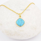 Arizona Turquoise 12mm Cushion Gemstone Necklace, 925 Sterling Silver Necklace, 18k Gold Plated Necklace, Gift For Her, Dainty Necklace